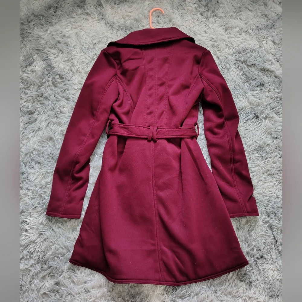 *NWT* Yoki Women's Medium Burgundy Button-up Coat With Tie At Waist - Picture 5 of 13